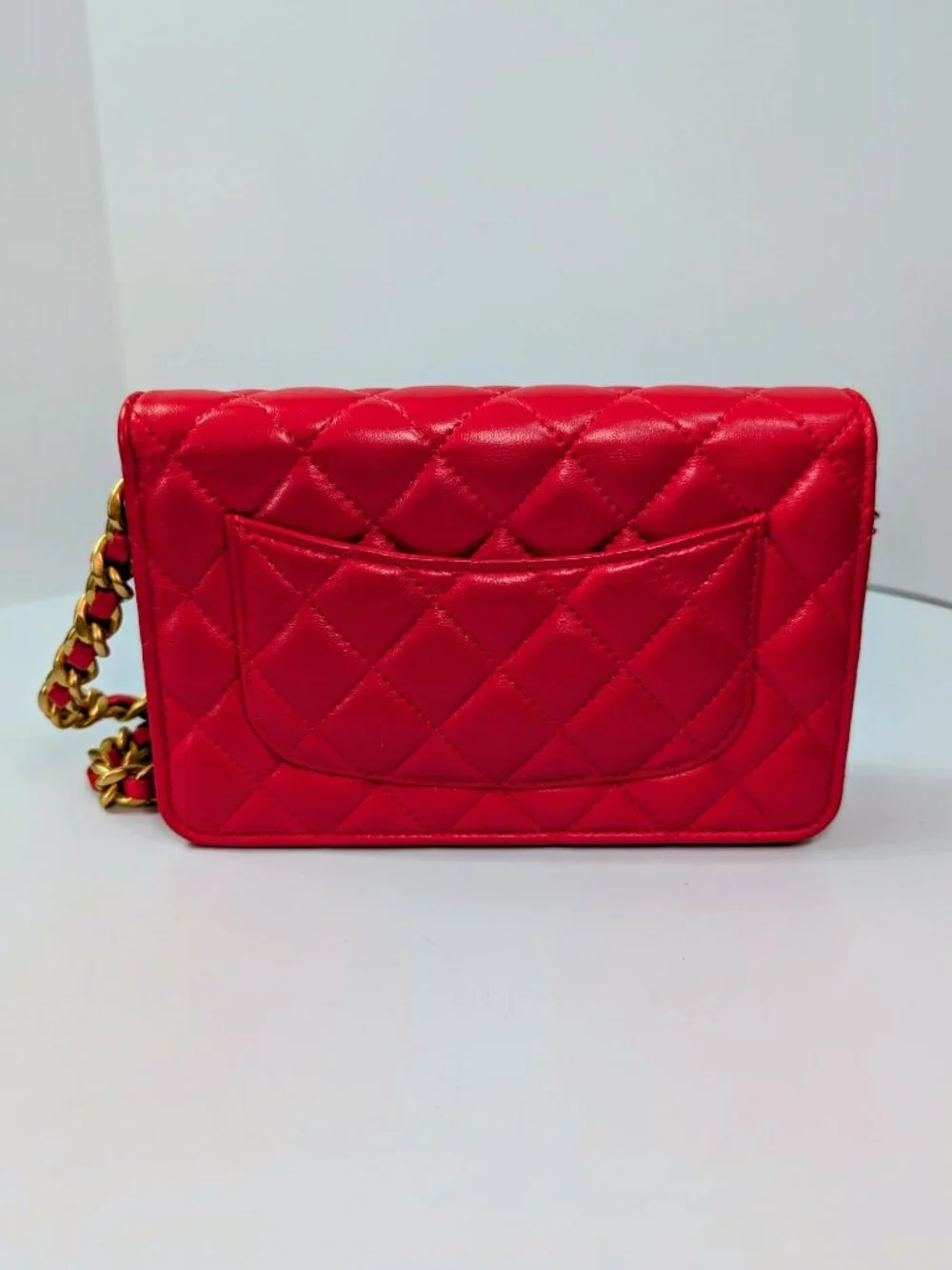 Chanel Bright Red Lambskin Classic Wallet on Chain (WOC)